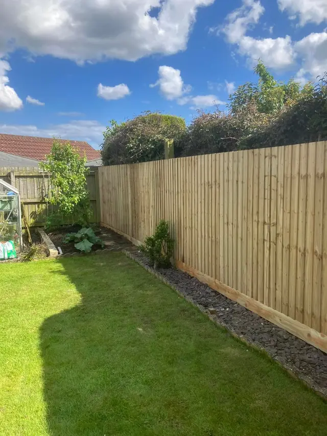 Closeboard fencing along a garden
